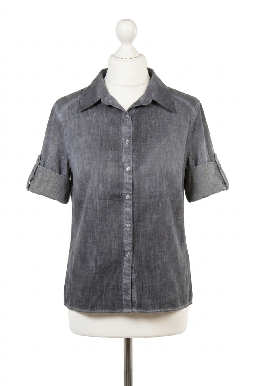 NEW ANGEL oil-washed back-zip shirt in gray